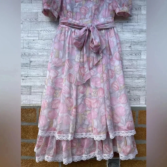GUNNE SAX by JESSICA Mcclintock Pink Floral PRAIRIE VICTORIAN DRESS size 7 - Picture 6 of 16